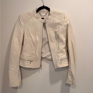 White House Black Market Cream 100% Leather Moto Jacket